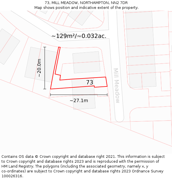 73, MILL MEADOW, NORTHAMPTON, NN2 7DR: Plot and title map