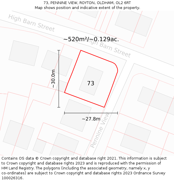 73, PENNINE VIEW, ROYTON, OLDHAM, OL2 6RT: Plot and title map