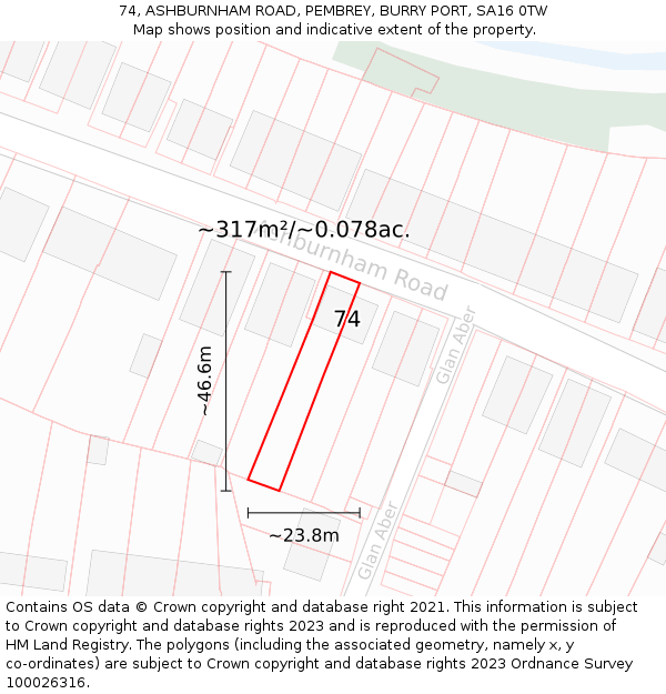 74, ASHBURNHAM ROAD, PEMBREY, BURRY PORT, SA16 0TW: Plot and title map