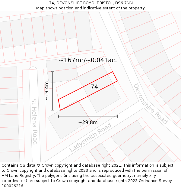 74, DEVONSHIRE ROAD, BRISTOL, BS6 7NN: Plot and title map