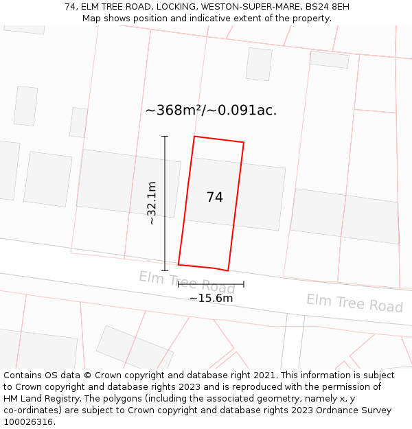 74, ELM TREE ROAD, LOCKING, WESTON-SUPER-MARE, BS24 8EH: Plot and title map