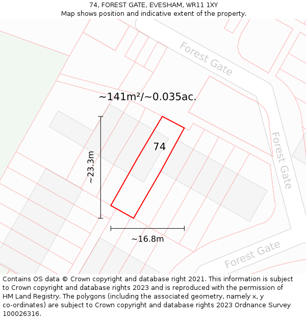 74, FOREST GATE, EVESHAM, WR11 1XY: Plot and title map