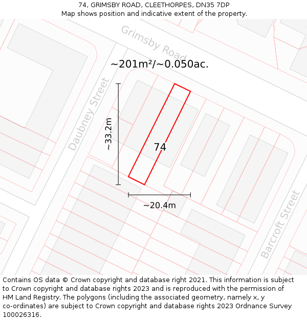 74, GRIMSBY ROAD, CLEETHORPES, DN35 7DP: Plot and title map