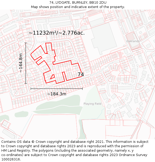 74, LYDGATE, BURNLEY, BB10 2DU: Plot and title map