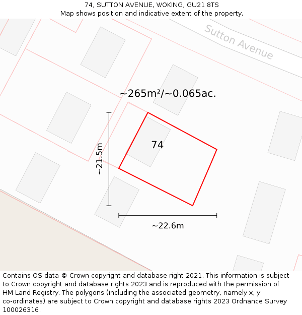 74, SUTTON AVENUE, WOKING, GU21 8TS: Plot and title map