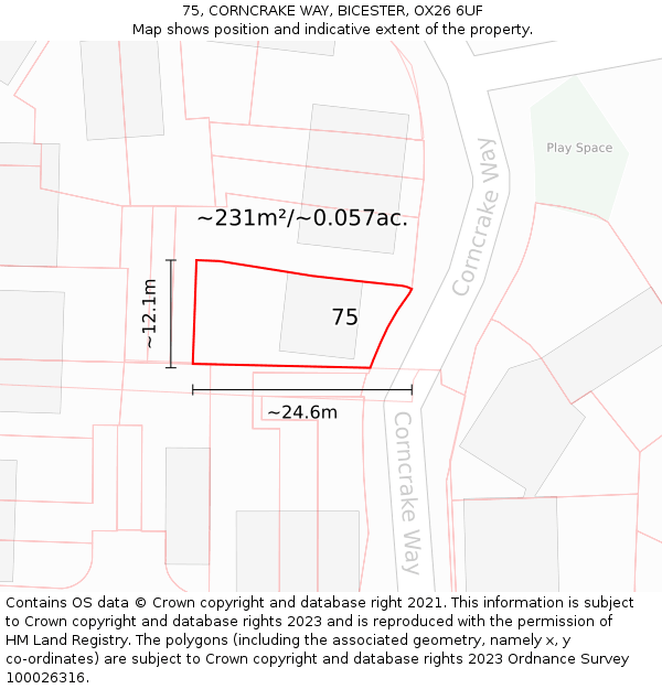 75, CORNCRAKE WAY, BICESTER, OX26 6UF: Plot and title map
