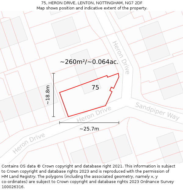 75, HERON DRIVE, LENTON, NOTTINGHAM, NG7 2DF: Plot and title map