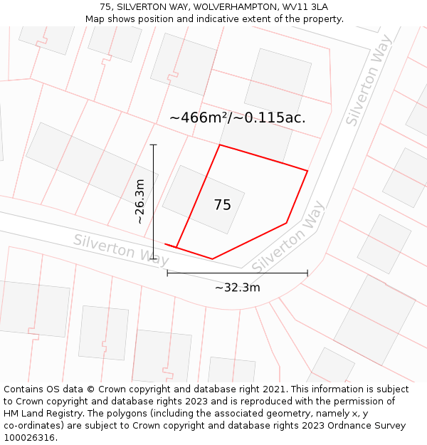 75, SILVERTON WAY, WOLVERHAMPTON, WV11 3LA: Plot and title map
