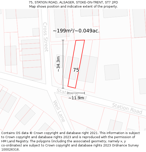 75, STATION ROAD, ALSAGER, STOKE-ON-TRENT, ST7 2PD: Plot and title map
