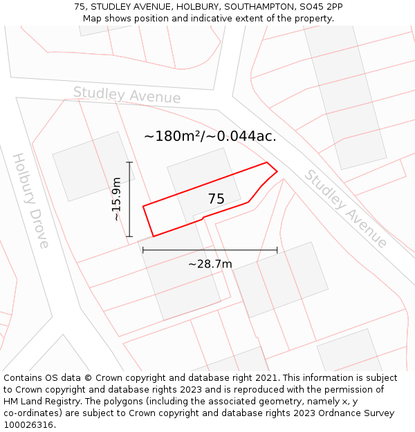 75, STUDLEY AVENUE, HOLBURY, SOUTHAMPTON, SO45 2PP: Plot and title map