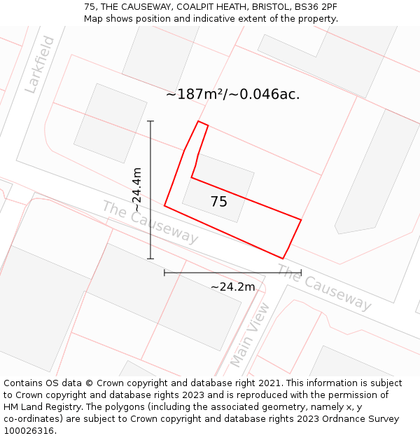75, THE CAUSEWAY, COALPIT HEATH, BRISTOL, BS36 2PF: Plot and title map