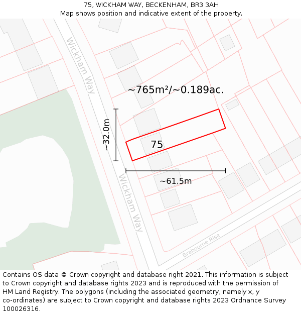 75, WICKHAM WAY, BECKENHAM, BR3 3AH: Plot and title map