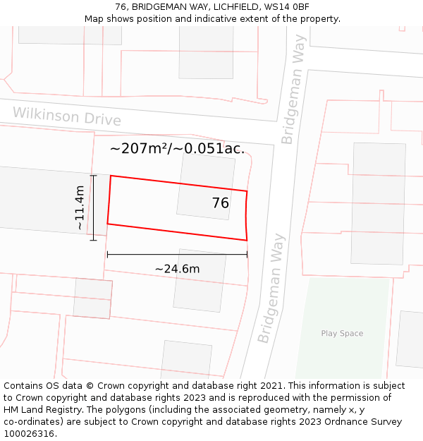 76, BRIDGEMAN WAY, LICHFIELD, WS14 0BF: Plot and title map