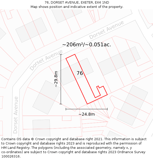 76, DORSET AVENUE, EXETER, EX4 1ND: Plot and title map