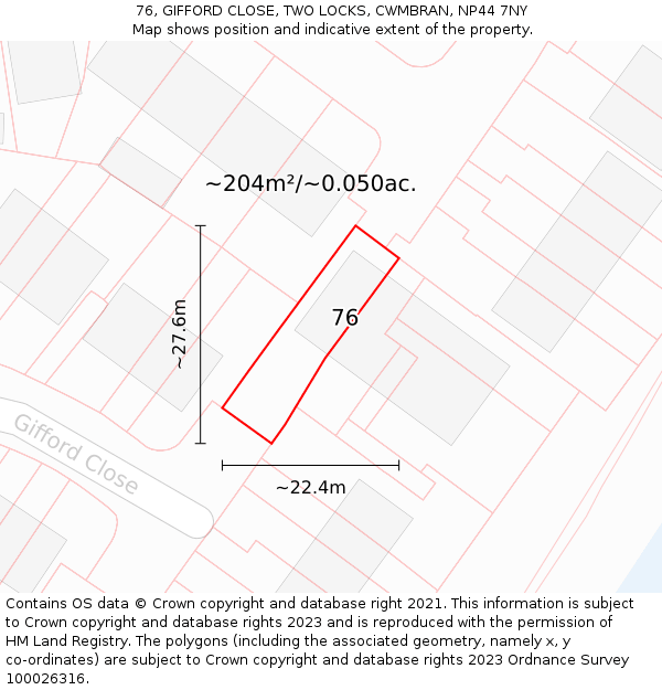 76, GIFFORD CLOSE, TWO LOCKS, CWMBRAN, NP44 7NY: Plot and title map