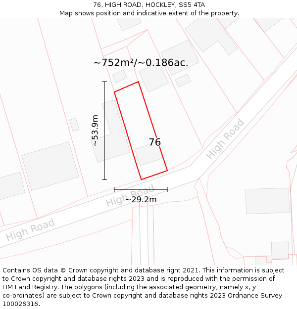 76, HIGH ROAD, HOCKLEY, SS5 4TA: Plot and title map