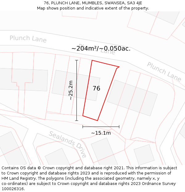 76, PLUNCH LANE, MUMBLES, SWANSEA, SA3 4JE: Plot and title map