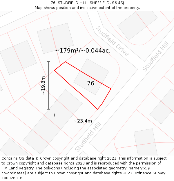 76, STUDFIELD HILL, SHEFFIELD, S6 4SJ: Plot and title map