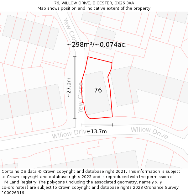 76, WILLOW DRIVE, BICESTER, OX26 3XA: Plot and title map