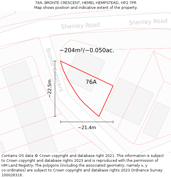 76A, BRONTE CRESCENT, HEMEL HEMPSTEAD, HP2 7PR: Plot and title map