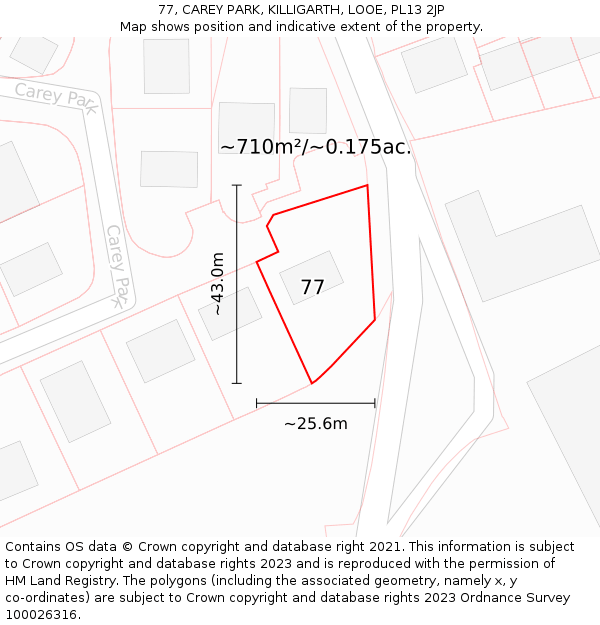 77, CAREY PARK, KILLIGARTH, LOOE, PL13 2JP: Plot and title map