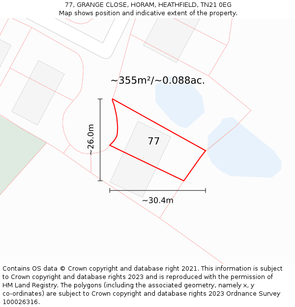 77, GRANGE CLOSE, HORAM, HEATHFIELD, TN21 0EG: Plot and title map