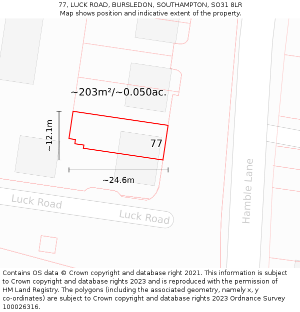 77, LUCK ROAD, BURSLEDON, SOUTHAMPTON, SO31 8LR: Plot and title map