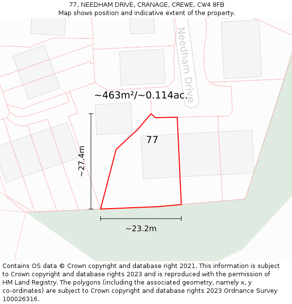 77, NEEDHAM DRIVE, CRANAGE, CREWE, CW4 8FB: Plot and title map