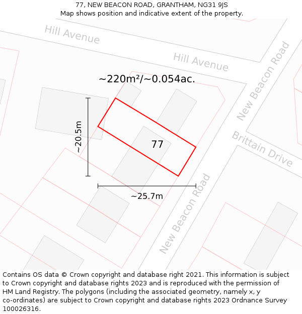 77, NEW BEACON ROAD, GRANTHAM, NG31 9JS: Plot and title map