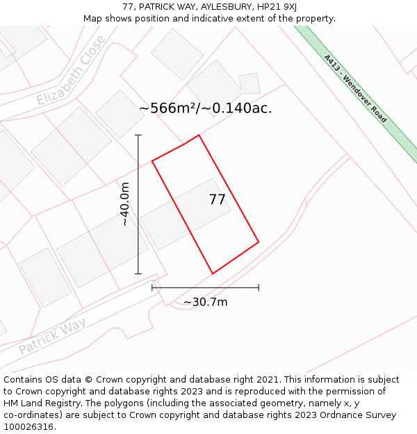 77, PATRICK WAY, AYLESBURY, HP21 9XJ: Plot and title map