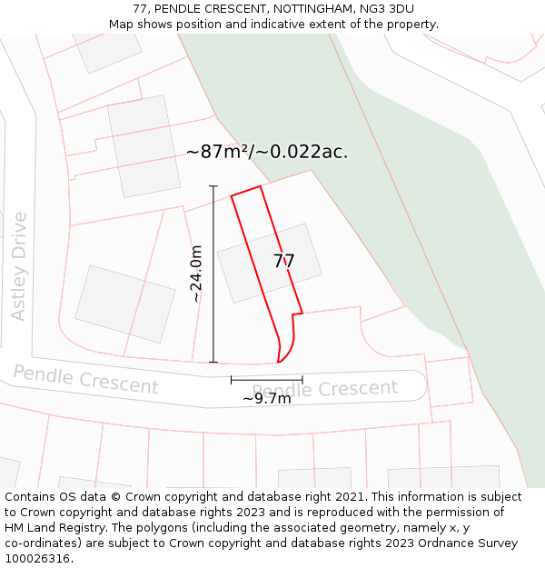 77, PENDLE CRESCENT, NOTTINGHAM, NG3 3DU: Plot and title map