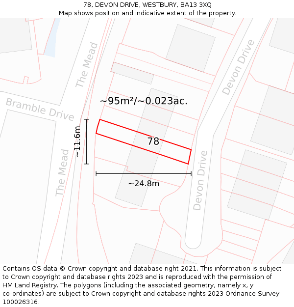 78, DEVON DRIVE, WESTBURY, BA13 3XQ: Plot and title map
