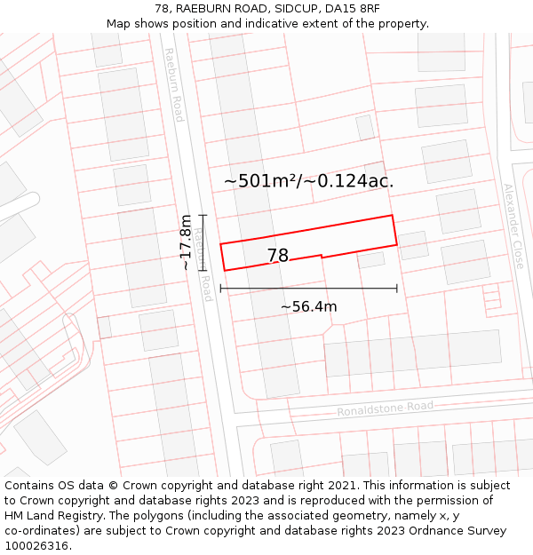 78, RAEBURN ROAD, SIDCUP, DA15 8RF: Plot and title map