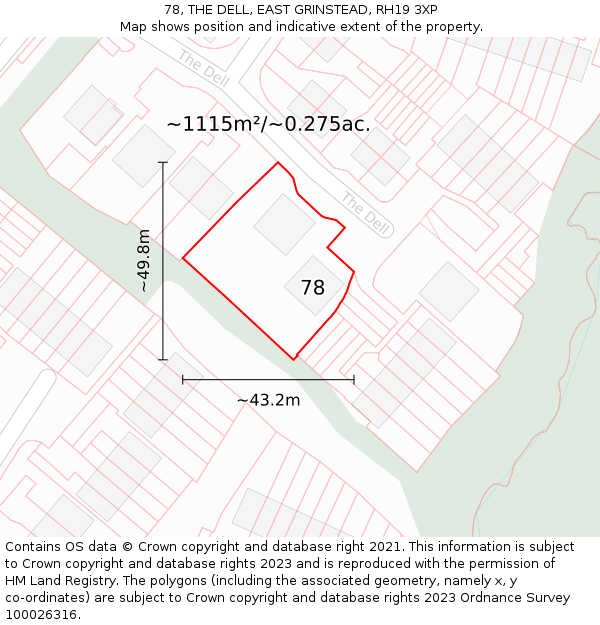 78, THE DELL, EAST GRINSTEAD, RH19 3XP: Plot and title map
