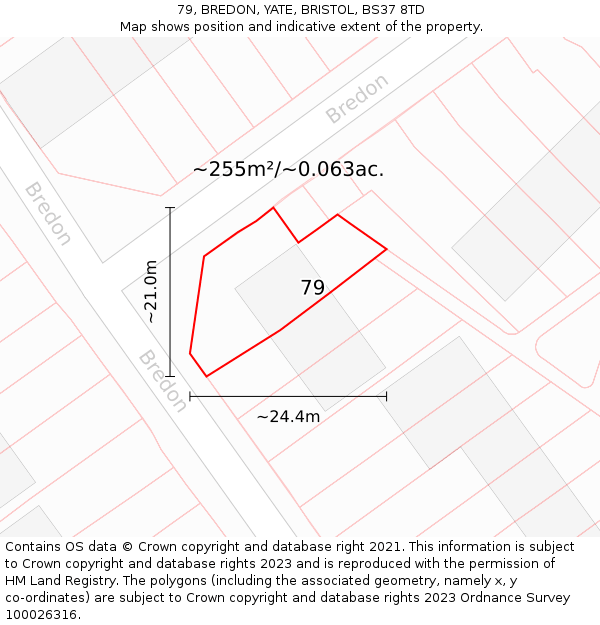 79, BREDON, YATE, BRISTOL, BS37 8TD: Plot and title map