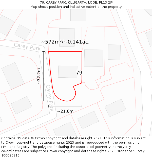 79, CAREY PARK, KILLIGARTH, LOOE, PL13 2JP: Plot and title map