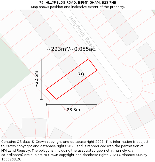 79, HILLYFIELDS ROAD, BIRMINGHAM, B23 7HB: Plot and title map