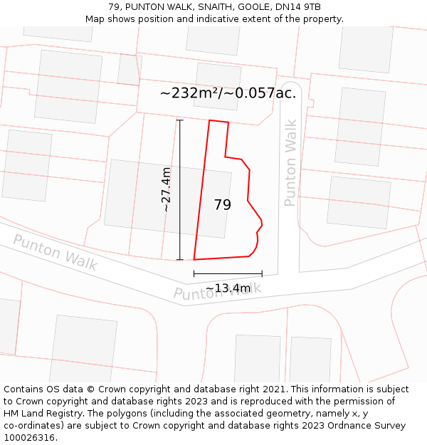 79, PUNTON WALK, SNAITH, GOOLE, DN14 9TB: Plot and title map