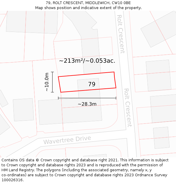 79, ROLT CRESCENT, MIDDLEWICH, CW10 0BE: Plot and title map
