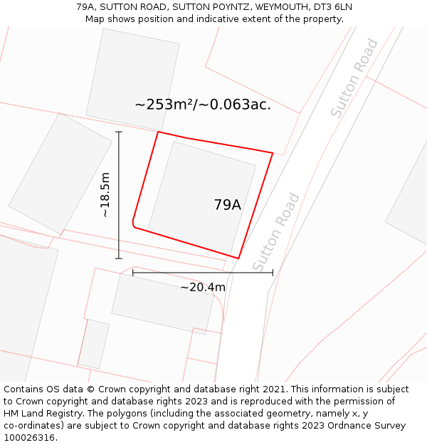 79A, SUTTON ROAD, SUTTON POYNTZ, WEYMOUTH, DT3 6LN: Plot and title map