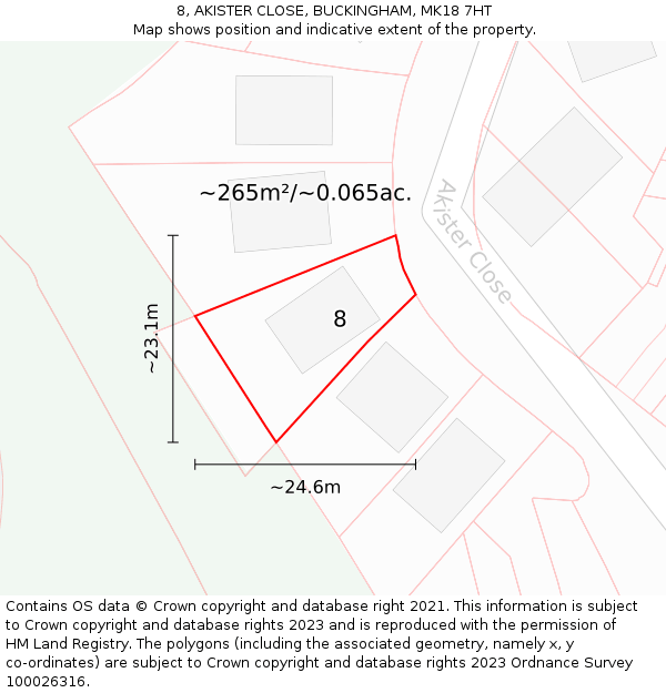 8, AKISTER CLOSE, BUCKINGHAM, MK18 7HT: Plot and title map
