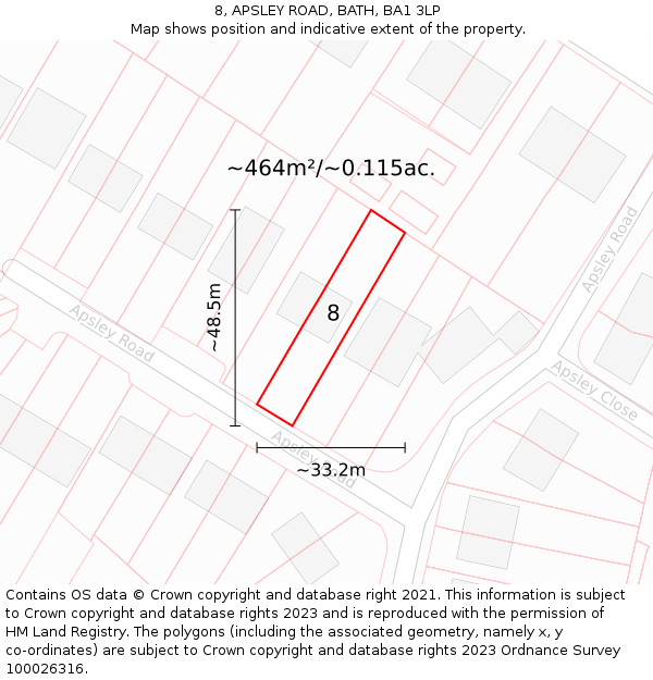 8, APSLEY ROAD, BATH, BA1 3LP: Plot and title map