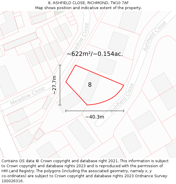8, ASHFIELD CLOSE, RICHMOND, TW10 7AF: Plot and title map
