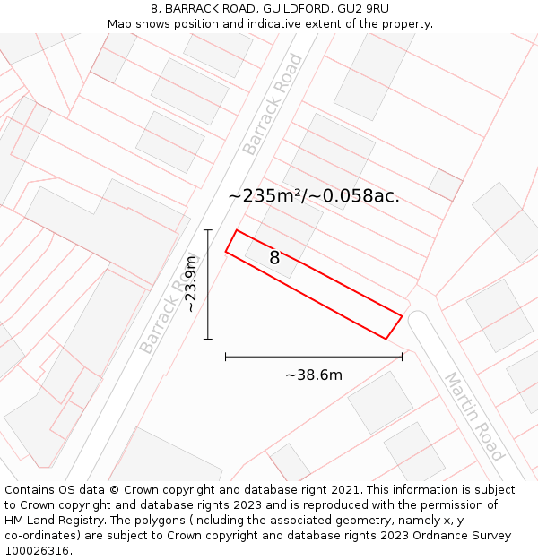 8, BARRACK ROAD, GUILDFORD, GU2 9RU: Plot and title map