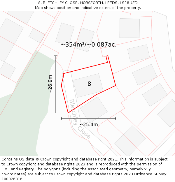 8, BLETCHLEY CLOSE, HORSFORTH, LEEDS, LS18 4FD: Plot and title map