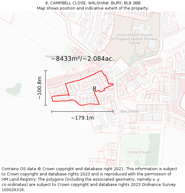 8, CAMPBELL CLOSE, WALSHAW, BURY, BL8 3BB: Plot and title map