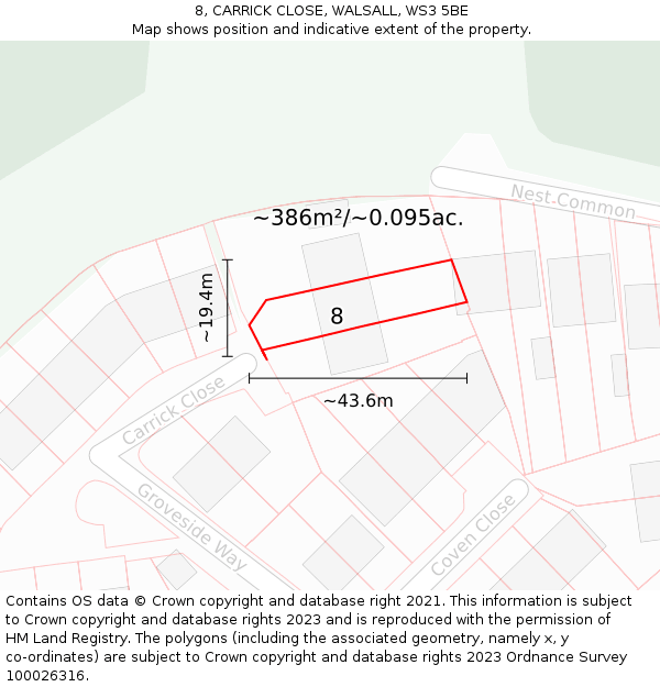 8, CARRICK CLOSE, WALSALL, WS3 5BE: Plot and title map
