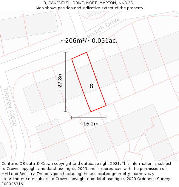 8, CAVENDISH DRIVE, NORTHAMPTON, NN3 3DH: Plot and title map