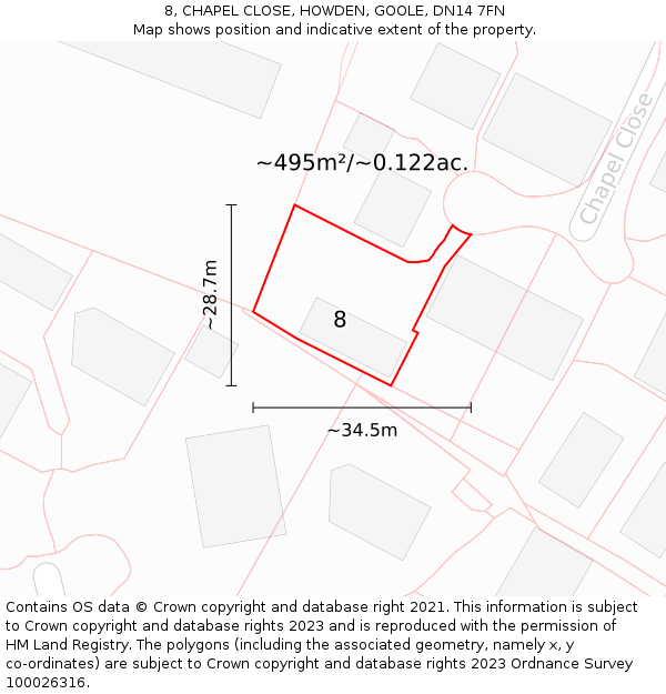 8, CHAPEL CLOSE, HOWDEN, GOOLE, DN14 7FN: Plot and title map