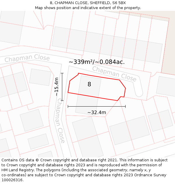 8, CHAPMAN CLOSE, SHEFFIELD, S6 5BX: Plot and title map
